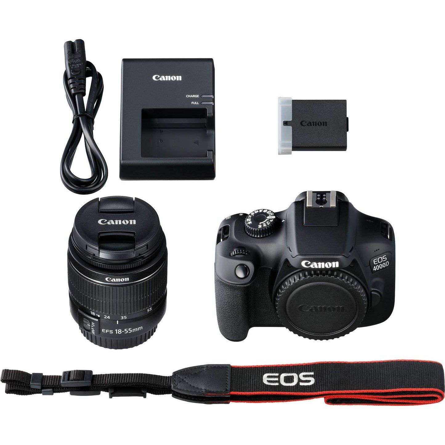 Canon EOS 4000D/Rebel T100 DSLR-Kamera mit 18-55 mm III-Objektiv – 12-teiliges Paket