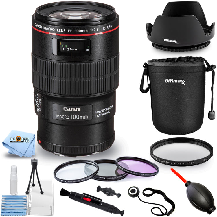 Canon EF 100mm f/2.8L Macro IS USM Objektiv + Filter-Kit + Objektivtasche im Paket