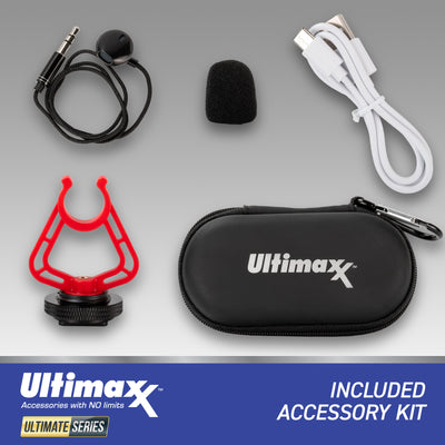 Ultimaxx Kabelloses Lavalier-Bluetooth-Mikrofon für iPhone und Android + LED-Ring-Vlog-Kit