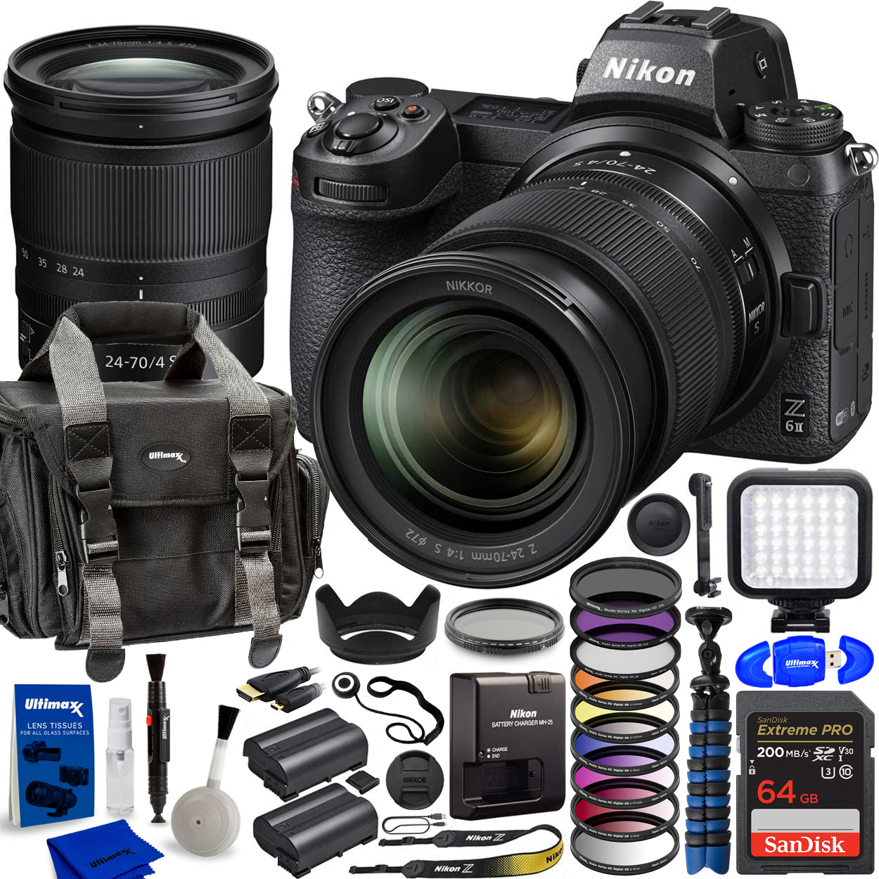 Nikon Z 6II Mirrorless Digital Camera with Z 24-70mm S Lens - 14PC Accessory Kit