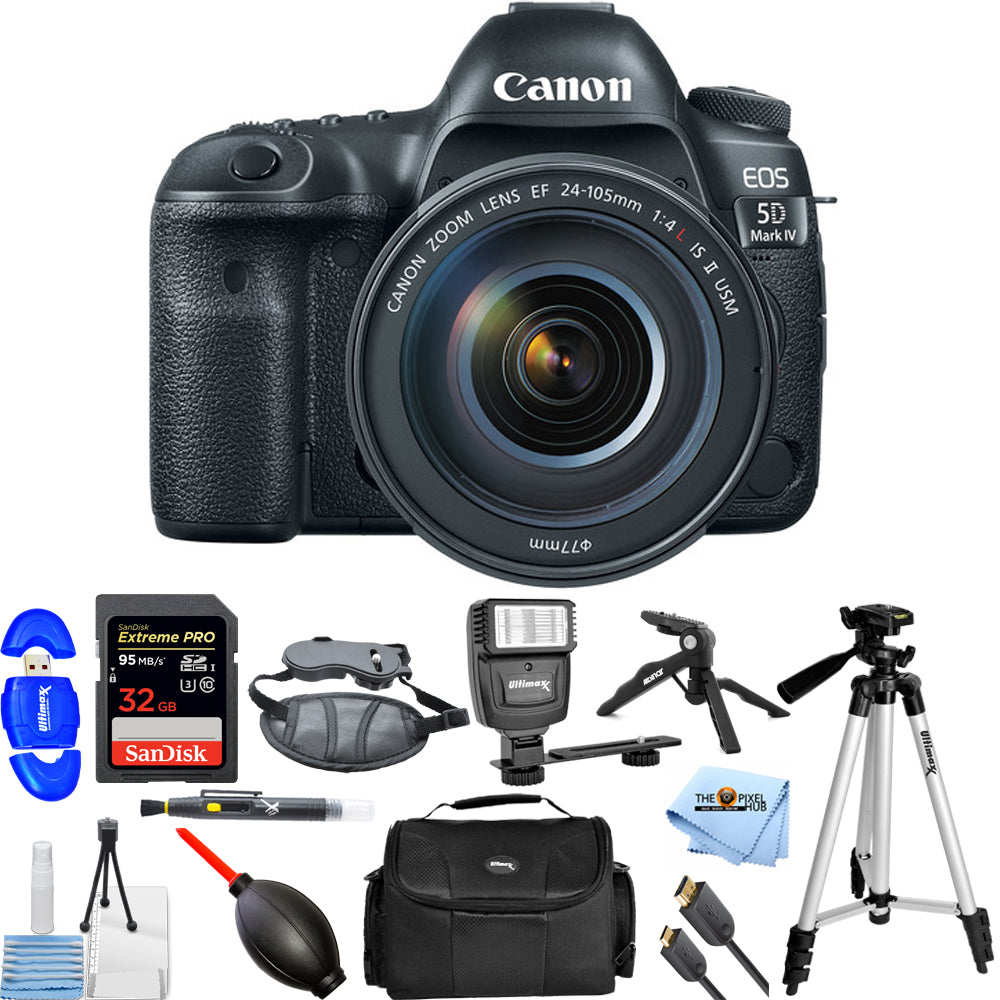 Canon EOS 5D Mark IV-Kamera mit 24-105 mm f/4L IS II USM-Objektiv – 32 GB-Paket