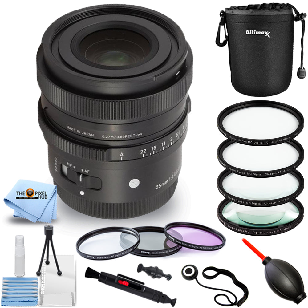 Sigma 35mm f/2 DG DN Contemporary Lens for Sony E + Filter Kit + Pouch Bundle