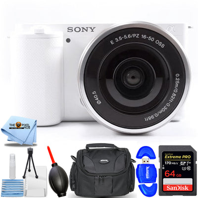 Sony ZV-E10 Mirrorless Camera with 16-50mm Lens (White) - 7PC Accessory Bundle