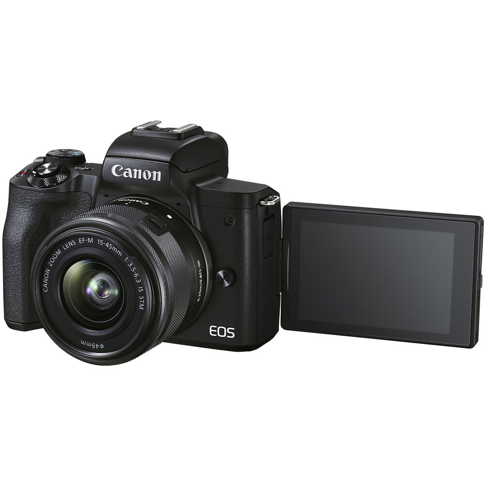 Canon EOS M50 Mark II spiegellose Kamera mit 15-45-mm-Objektiv (schwarz) + Blitzpaket