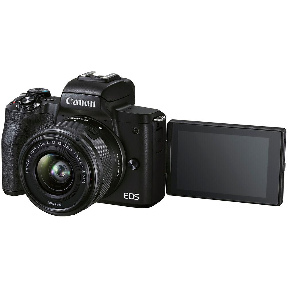 Canon EOS M50 Mark II spiegellose Kamera mit 15-45-mm-Objektiv (schwarz) – 64-GB-Paket